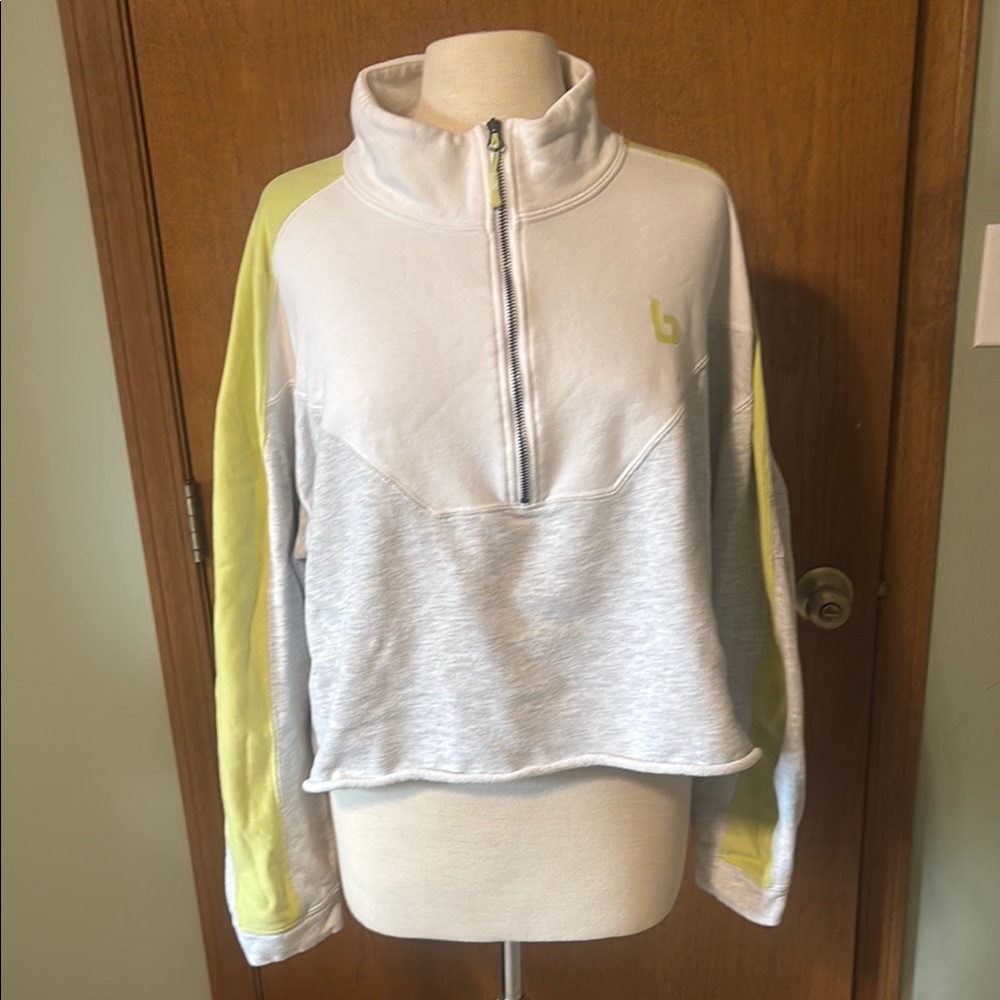Gray and Yellow Cropped Zippered Hoodie